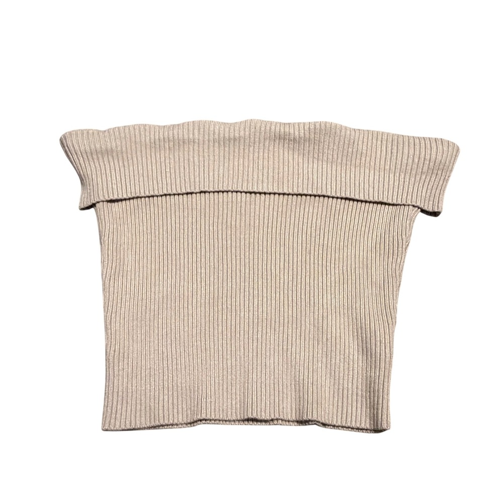 White Fox Neutral Feelings Beige Ribbed Knit Fold Over Tube Top Sz Med Strapless